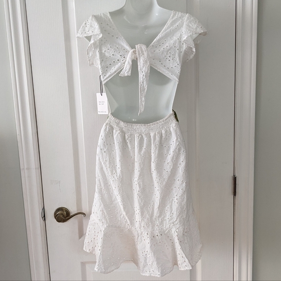 Japna embroidered see through flutter  sleeves dress white Reworked XS @z - Picture 9 of 12